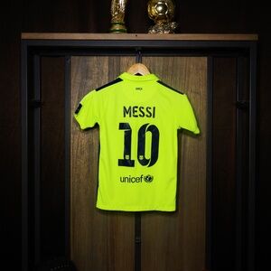 Barcelona 2014/15 Third Jersey – Messi #10 – Youth Medium – Neon Green Nike
